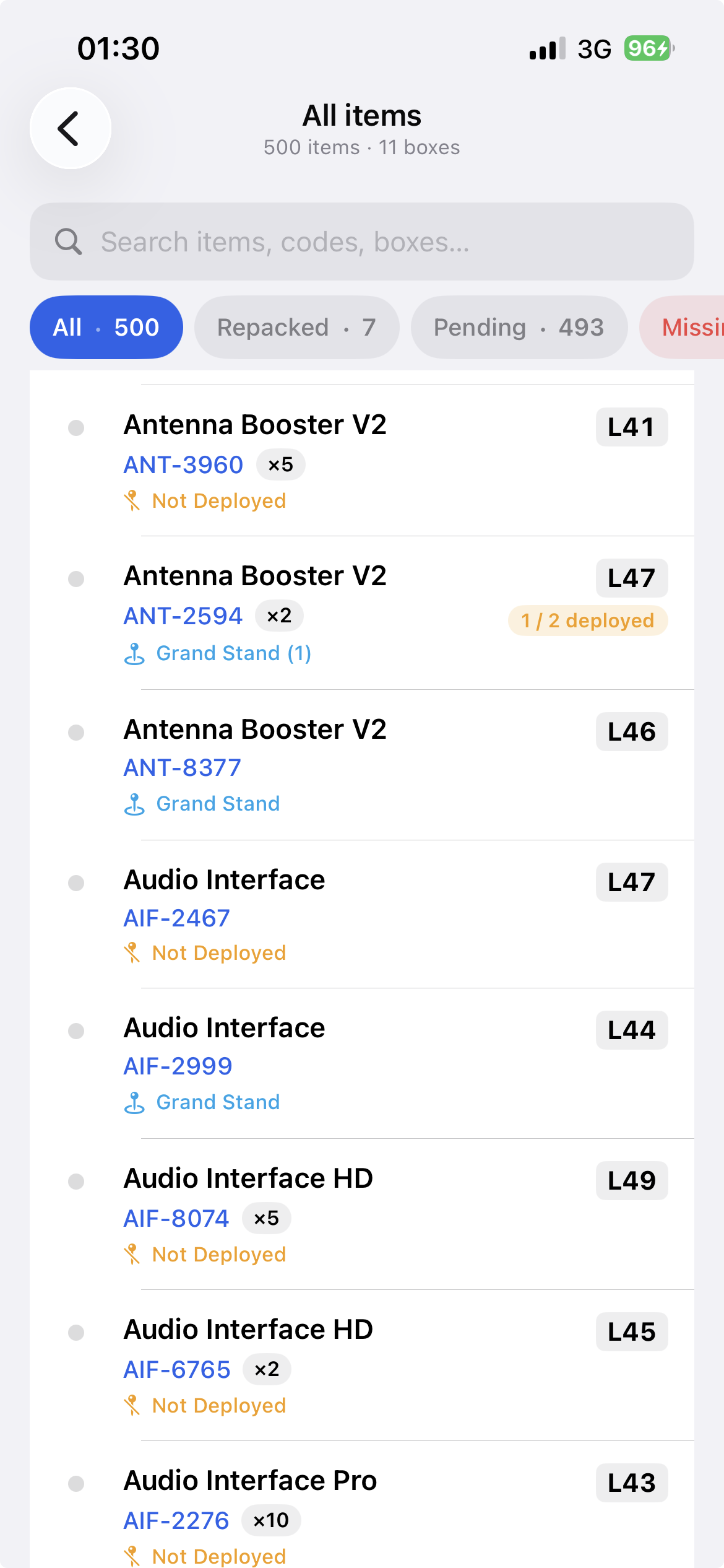 iPhone All Items view
